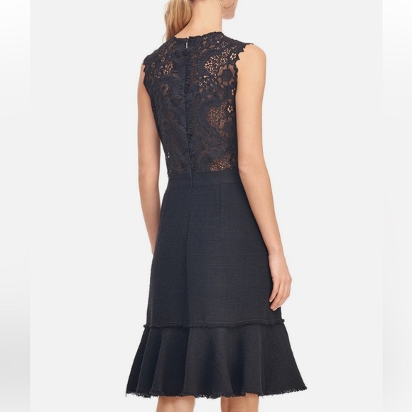 Rebecca Taylor Dresses & Skirts - Rebecca Taylor Luna Script Lace Tweed Midi Dress Size 0 Black Chic Corpcore